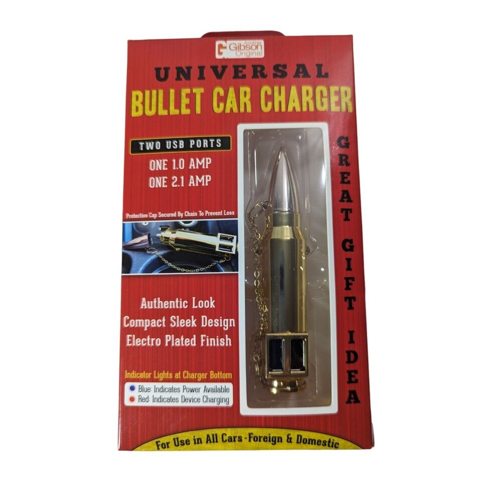 Gibson Universal Bullet Car Charger 2 USB Ports Gold Electroplated Finish 4.25"